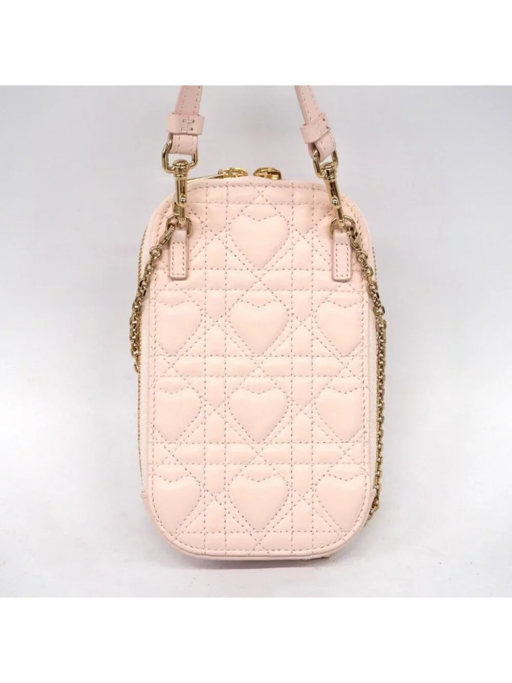 Dior Shoulder Bag Heart Cannage Leather Pink Champagne Gold
